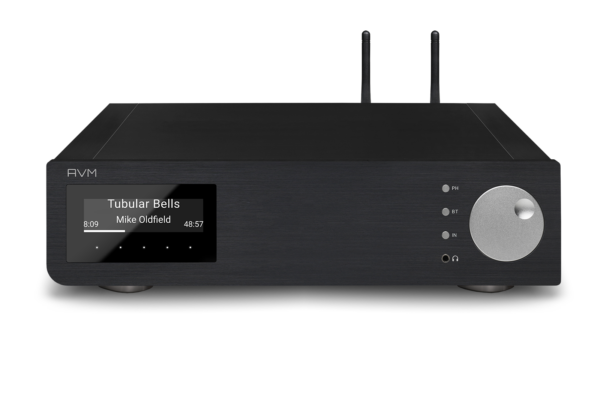 AVM - AS 2.3 - A black Streaming Integrated Amplifier with a remote control.