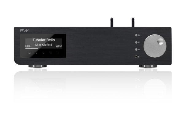 A black AVM - AS 2.3 - Streaming Integrated Amplifier on a white background.
