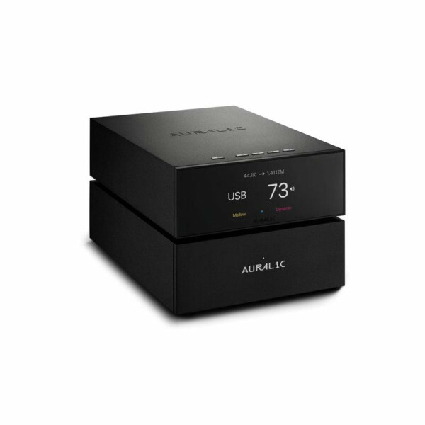 Black Auralic - S1 Purer-Power External Power Supply Unit digital audio converter with usb ports, displaying "73°" on its front screen.