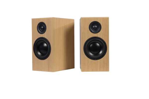 The Totem - Bison Monitor - Bookshelf Speakers (Pair) boasts wooden two-way bookshelf speakers, each outfitted with a mid-range driver and a tweeter, ensuring exceptional clarity and sound.