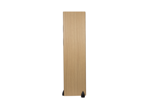 The Totem - Bison Twin Tower floorstanding speaker, with its tall and sleek rectangular design, stands upright against a plain background. The visible wood grain pattern complements the black support legs at the bottom.