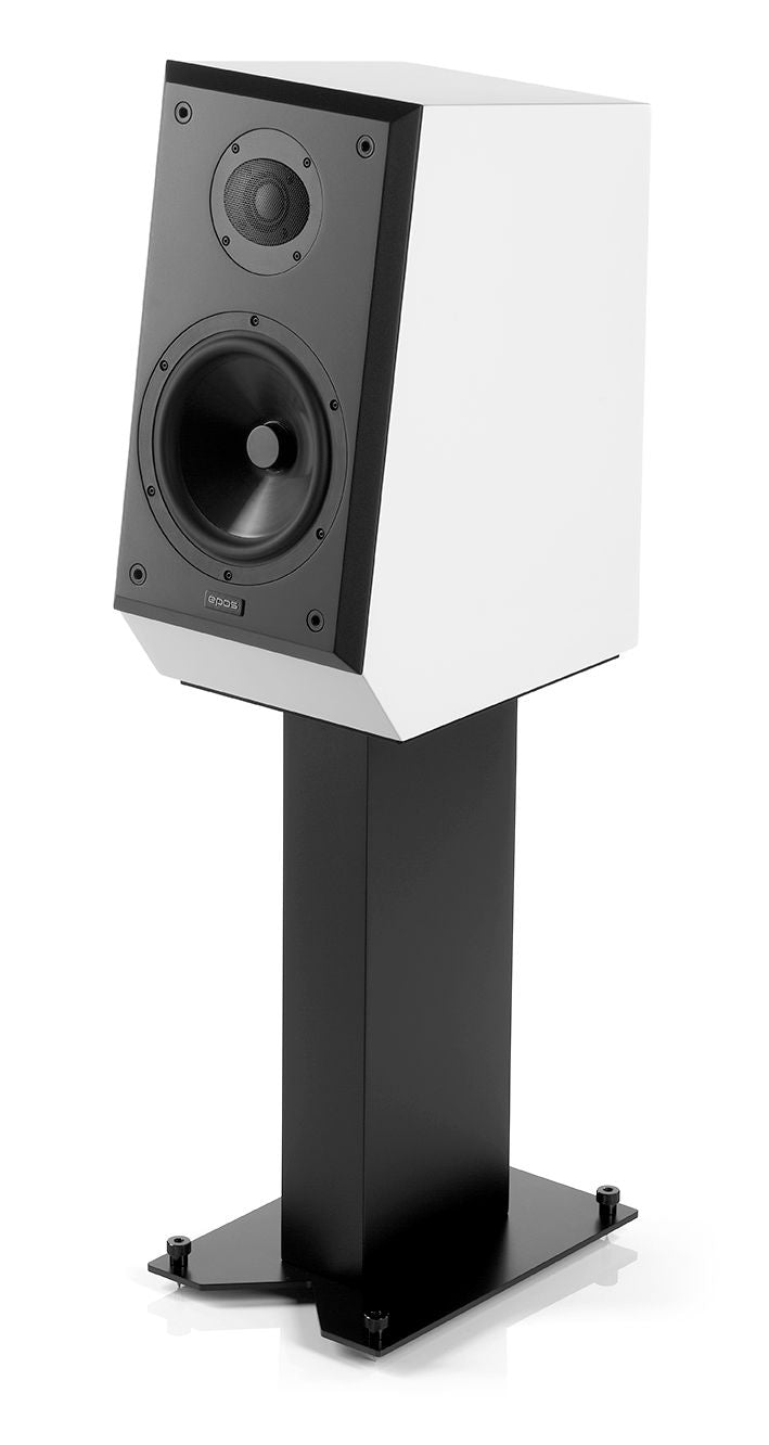 A sleek Epos - ES14N Stand for speaker placement.