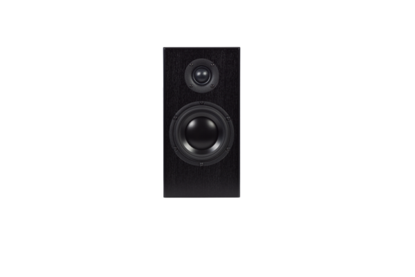 A pair of Totem Bison Monitor bookshelf speakers, featuring a black rectangular design with two drivers—a smaller tweeter positioned above a larger woofer.